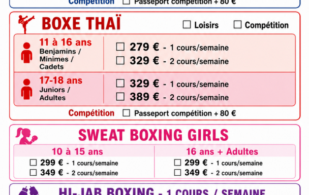 TARIFS saison 2026/2027